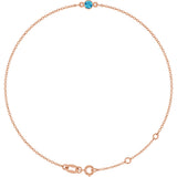 14K Gold Round Natural Blue Zircon Bezel-Set Link Bracelet - Rose Gold