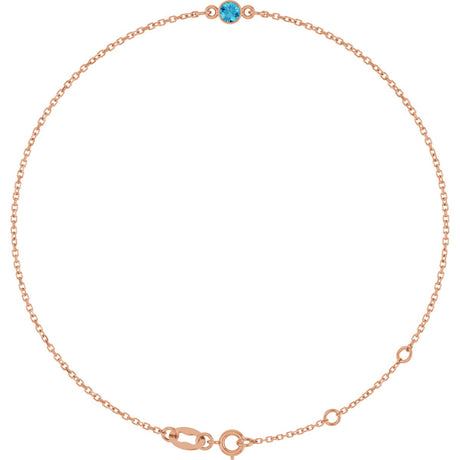 14K Gold Round Natural Blue Zircon Bezel-Set Link Bracelet - Rose Gold