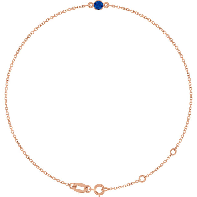 14K Gold Round Lab-Grown Blue Sapphire Bezel-Set Link Bracelet - Rose Gold