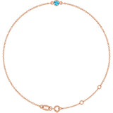 14K Gold Round Natural Aquamarine Bezel-Set Link Bracelet - Rose Gold