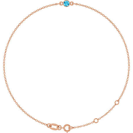 14K Gold Round Natural Aquamarine Bezel-Set Link Bracelet - Rose Gold