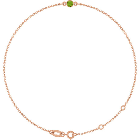14K Gold Round Natural Peridot Bezel-Set Link Bracelet - Rose Gold