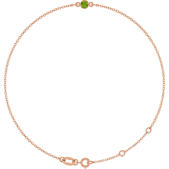 14K Gold Round Natural Peridot Bezel-Set Link Bracelet - Rose Gold