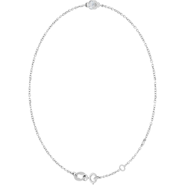 14K Gold Round Natural White Sapphire Bezel-Set Link Bracelet - White Gold - view 2