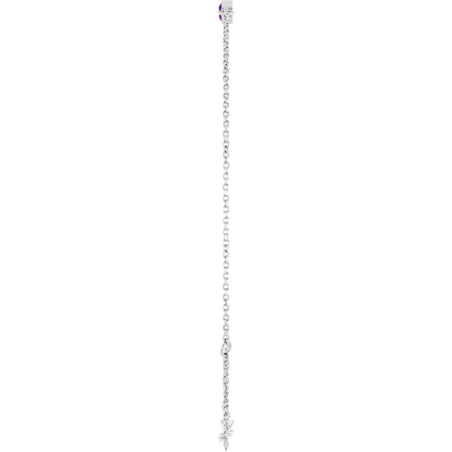 14K Gold Round Natural Amethyst Bezel-Set Link Bracelet - White Gold - view 3