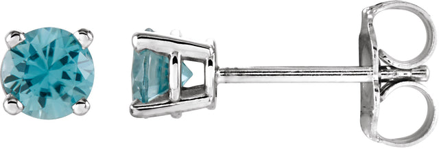 14K Gold Natural Blue Zircon Round 4-Prong Lightweight Stud Earrings - White Gold