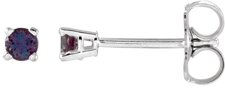 14K Gold Lab-Grown Alexandrite Round 4-Prong Lightweight Stud Earrings - White Gold