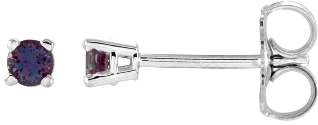 14K Gold Lab-Grown Alexandrite Round 4-Prong Lightweight Stud Earrings - White Gold