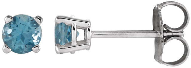14K Gold Natural Swiss Blue Topaz Round 4-Prong Lightweight Stud Earrings - White Gold