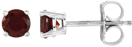 14K Gold Natural Mozambique Garnet Round 4-Prong Lightweight Stud Earrings - White Gold