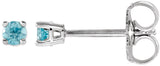 14K Gold Natural Blue Zircon Round 4-Prong Lightweight Stud Earrings - White Gold