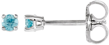 14K Gold Natural Blue Zircon Round 4-Prong Lightweight Stud Earrings - White Gold