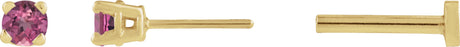 14K Gold Natural Pink Tourmaline Round 4-Prong Lightweight Stud Earrings - Yellow Gold