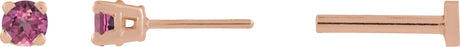 14K Gold Natural Pink Tourmaline Round 4-Prong Lightweight Stud Earrings - Rose Gold