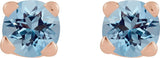 14K Gold Natural Aquamarine Round 4-Prong Lightweight Stud Earrings - Rose Gold - view 2