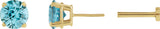14K Gold Natural Blue Zircon Round 4-Prong Lightweight Stud Earrings - Yellow Gold