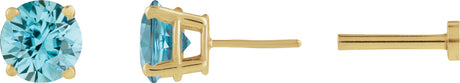 14K Gold Natural Blue Zircon Round 4-Prong Lightweight Stud Earrings - Yellow Gold