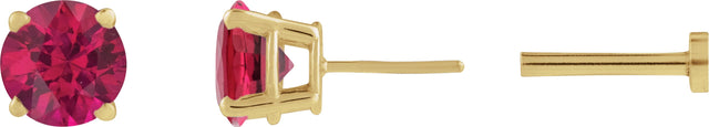 14K Gold Lab-Grown Ruby Round 4-Prong Lightweight Stud Earrings - Yellow Gold