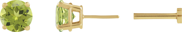 14K Gold Natural Peridot Round 4-Prong Lightweight Stud Earrings - Yellow Gold