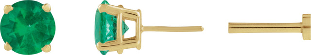 14K Gold Lab-Grown Emerald Round 4-Prong Lightweight Stud Earrings - Yellow Gold