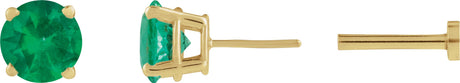 14K Gold Natural Emerald Round 4-Prong Lightweight Stud Earrings - Yellow Gold