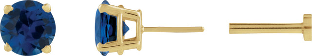 14K Gold Natural Blue Sapphire Round 4-Prong Lightweight Stud Earrings - Yellow Gold