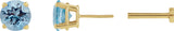 14K Gold Natural Aquamarine Round 4-Prong Lightweight Stud Earrings - Yellow Gold