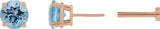 14K Gold Natural Aquamarine Round 4-Prong Lightweight Stud Earrings - Rose Gold