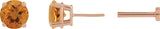 14K Gold Natural Citrine Round 4-Prong Lightweight Stud Earrings - Rose Gold