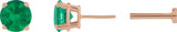 14K Gold Natural Emerald Round 4-Prong Lightweight Stud Earrings - Rose Gold