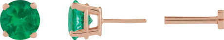 14K Gold Natural Emerald Round 4-Prong Lightweight Stud Earrings - Rose Gold