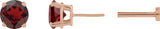 14K Gold Natural Mozambique Garnet Round 4-Prong Lightweight Stud Earrings - Rose Gold