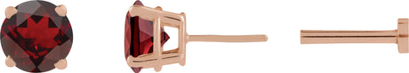14K Gold Natural Mozambique Garnet Round 4-Prong Lightweight Stud Earrings - Rose Gold