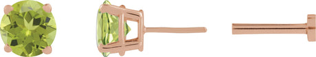 14K Gold Natural Peridot Round 4-Prong Lightweight Stud Earrings - Rose Gold
