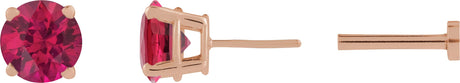 14K Gold Lab-Grown Ruby Round 4-Prong Lightweight Stud Earrings - Rose Gold