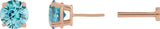 14K Gold Natural Blue Zircon Round 4-Prong Lightweight Stud Earrings - Rose Gold