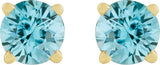 14K Gold Natural Blue Zircon Round 4-Prong Lightweight Stud Earrings – 2.5-6mm Stones - Yellow Gold