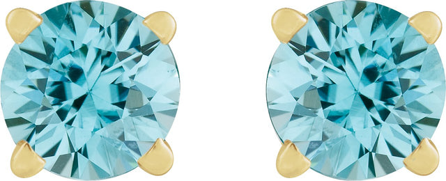 14K Gold Natural Blue Zircon Round 4-Prong Lightweight Stud Earrings – 2.5-6mm Stones - Yellow Gold