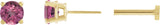 14K Gold Natural Pink Tourmaline Round 4-Prong Lightweight Stud Earrings - Yellow Gold