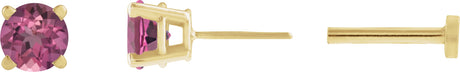 14K Gold Natural Pink Tourmaline Round 4-Prong Lightweight Stud Earrings - Yellow Gold