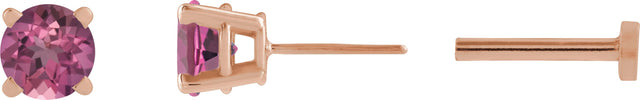 14K Gold Natural Pink Tourmaline Round 4-Prong Lightweight Stud Earrings - Rose Gold