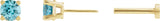 14K Gold Natural Blue Zircon Round 4-Prong Lightweight Stud Earrings - Yellow Gold