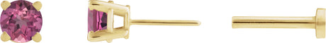 14K Gold Natural Pink Tourmaline Round 4-Prong Lightweight Stud Earrings - Yellow Gold