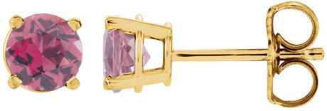 14K Gold Natural Pink Tourmaline Round 4-Prong Lightweight Stud Earrings – 2.5-6mm Stones - Yellow Gold