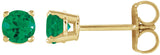 14K Gold Natural Emerald Round 4-Prong Lightweight Stud Earrings – 2.5-5mm Stones - Yellow Gold