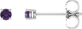 14K Gold Natural Amethyst Round 4-Prong Lightweight Stud Earrings - White Gold