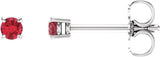 14K Gold Natural Ruby Round 4-Prong Lightweight Stud Earrings - White Gold