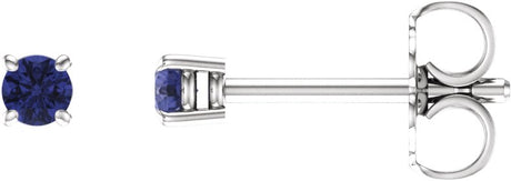 14K Gold Natural Tanzanite Round 4-Prong Lightweight Stud Earrings - White Gold