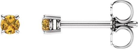14K Gold Natural Yellow Sapphire Round 4-Prong Lightweight Stud Earrings - White Gold