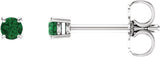 14K Gold Natural Emerald Round 4-Prong Lightweight Stud Earrings - White Gold